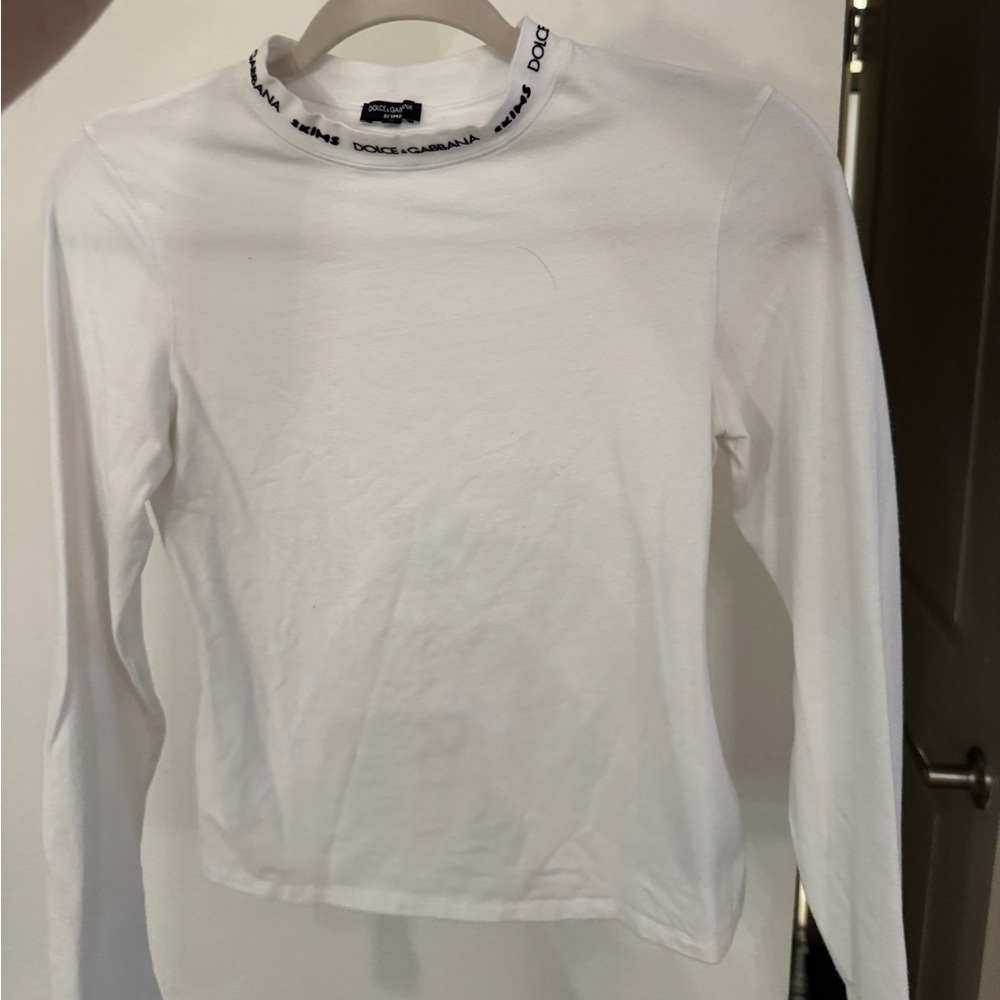 Dolce & Gabbana White Logo Long Sleeve Tee
